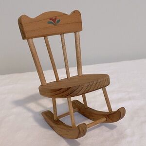 Vintage Miniature Wooden Rocking Chair – Folk Art Dollhouse Furniture (1970s)